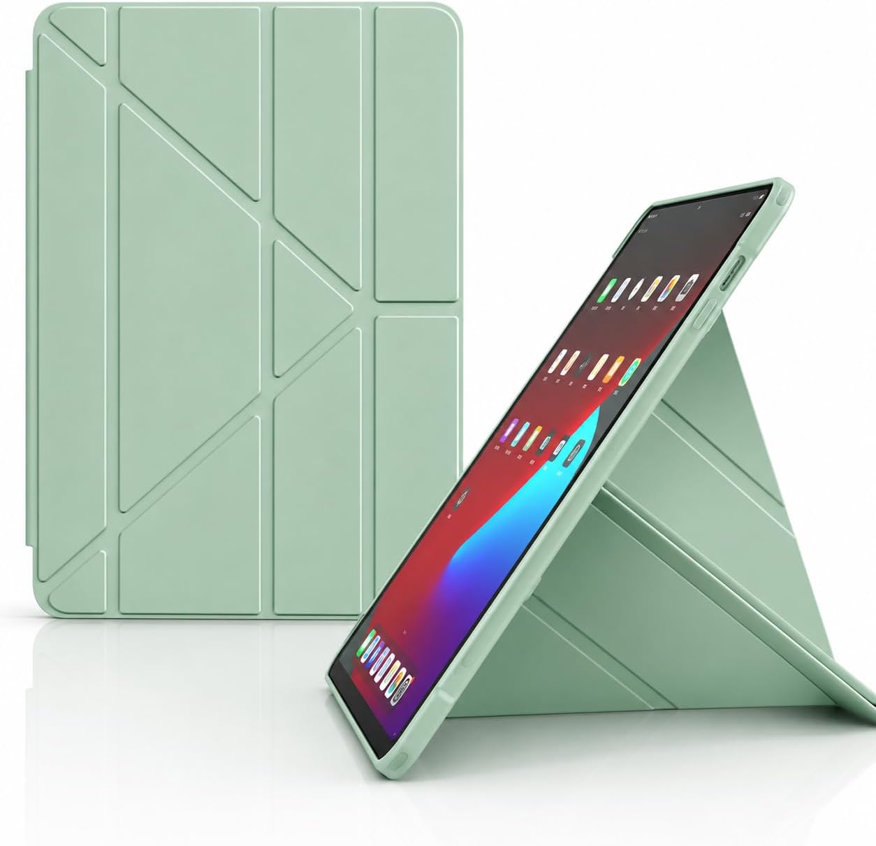 Galaxy Tab A11 Plus ile uyumlu Kılıf Kalem Koyma Bölmeli Stand Olan Uyku Modlu Suni Deri, Yarı transparan Silikon Arka Yüzey ergonomik yapılı, Attravtive Smart Cover Yeşil