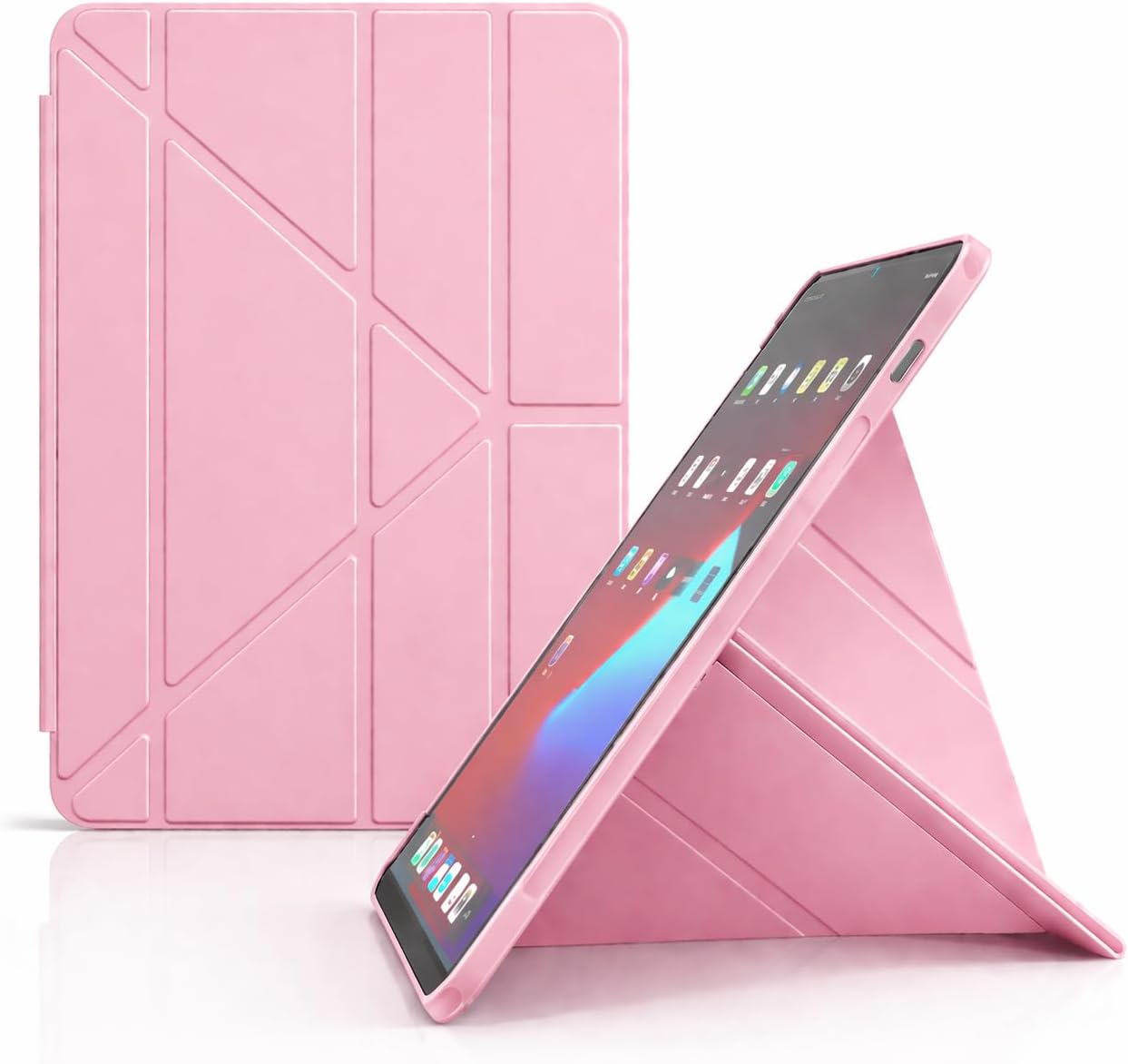 Galaxy Tab A11 Plus ile uyumlu Kılıf Kalem Koyma Bölmeli Stand Olan Uyku Modlu Suni Deri, Yarı transparan Silikon Arka Yüzey ergonomik yapılı, Attravtive Smart Cover Pembe
