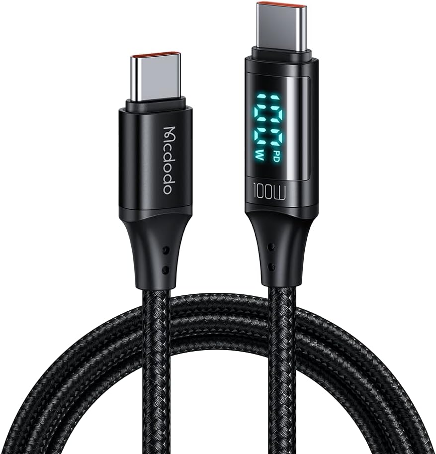 CA-1100 Type-C Kablo 100W - Dijital Watt Göstergeli Hızlı Şarj Kablosu, 5A PD QC USB-C, Laptop/Tablet/Telefon, 1.2M