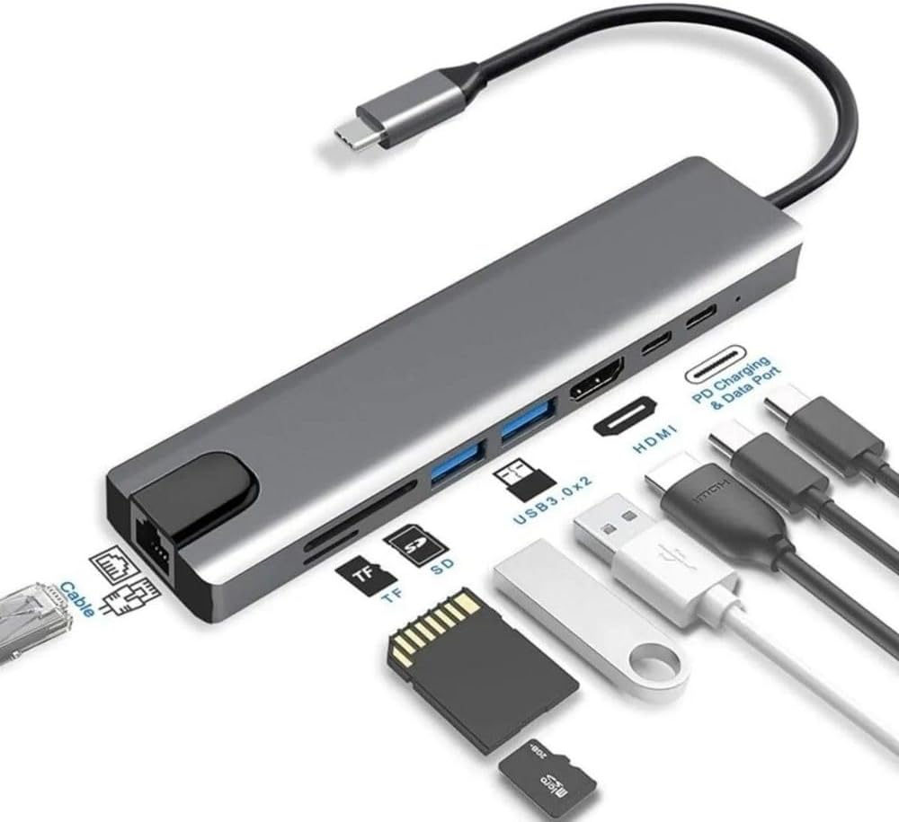 8 In 1 Ethernet Sd Usb Type C Hub Hdmı Girişli Macbook Çevirici