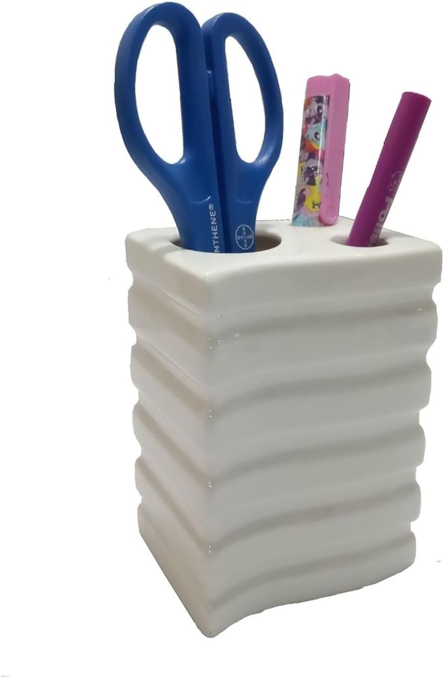 KALEMLİK KARE ÇİZGİLİ MODEL SERAMİK OFİS GERECİ 8X6X11CM