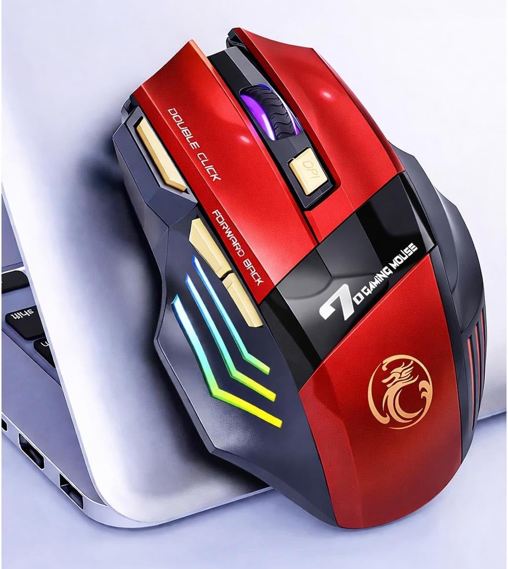 iMCE GWX7 Kablosuz Şarjlı RGB Gaming Mouse Sessiz Tık Oyun Faresi 3200DPI 7 Tuş (Kırmızı)