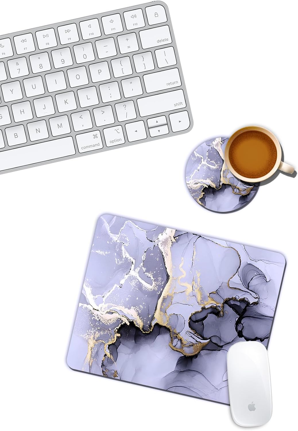 Gri Mermer Desenli Mouse Pad ve Bardak Altlığı Set