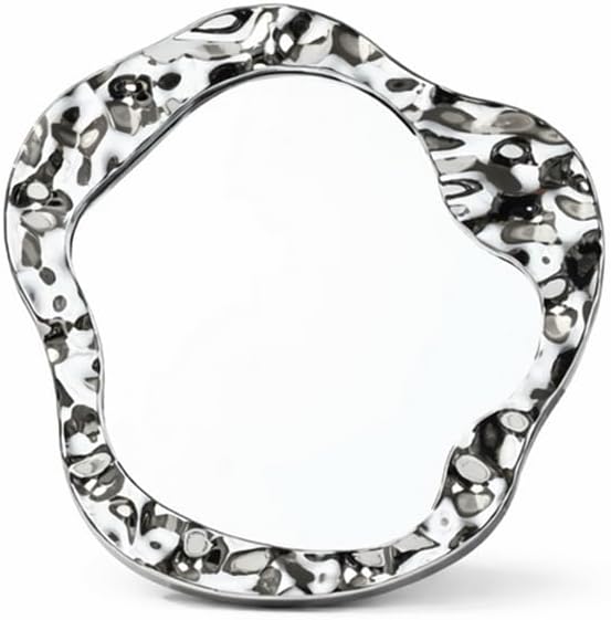 AYN-19 Asimetrik Dalgalı Tasarımlı Masaüstü Makyaj Aynası, Parlak Gümüş Renk, 21x21.5 cm