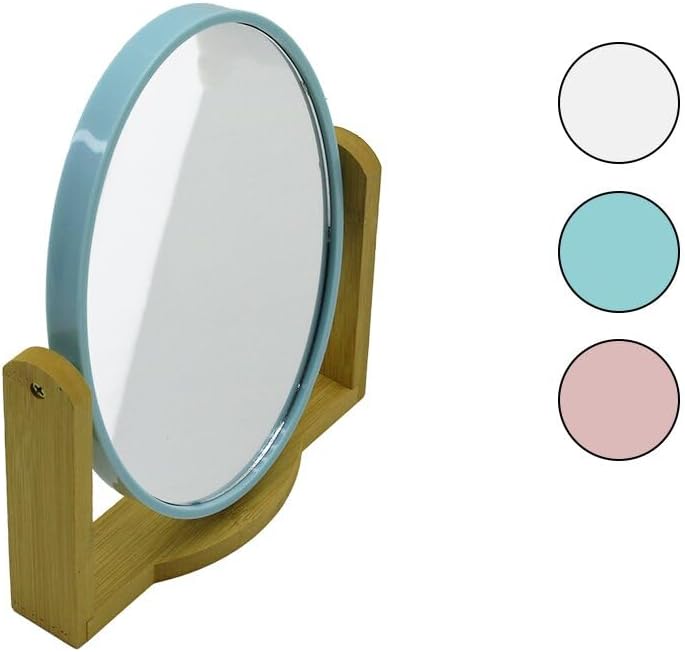 İbico İ15-022 -5006 (Oval) (8"= 20.5X15.5Cm) (Ahşap Bambu Ayaklı) Makyaj Aynası (Çift Taraflı) (Renkli Plastik Çerçeve)*48