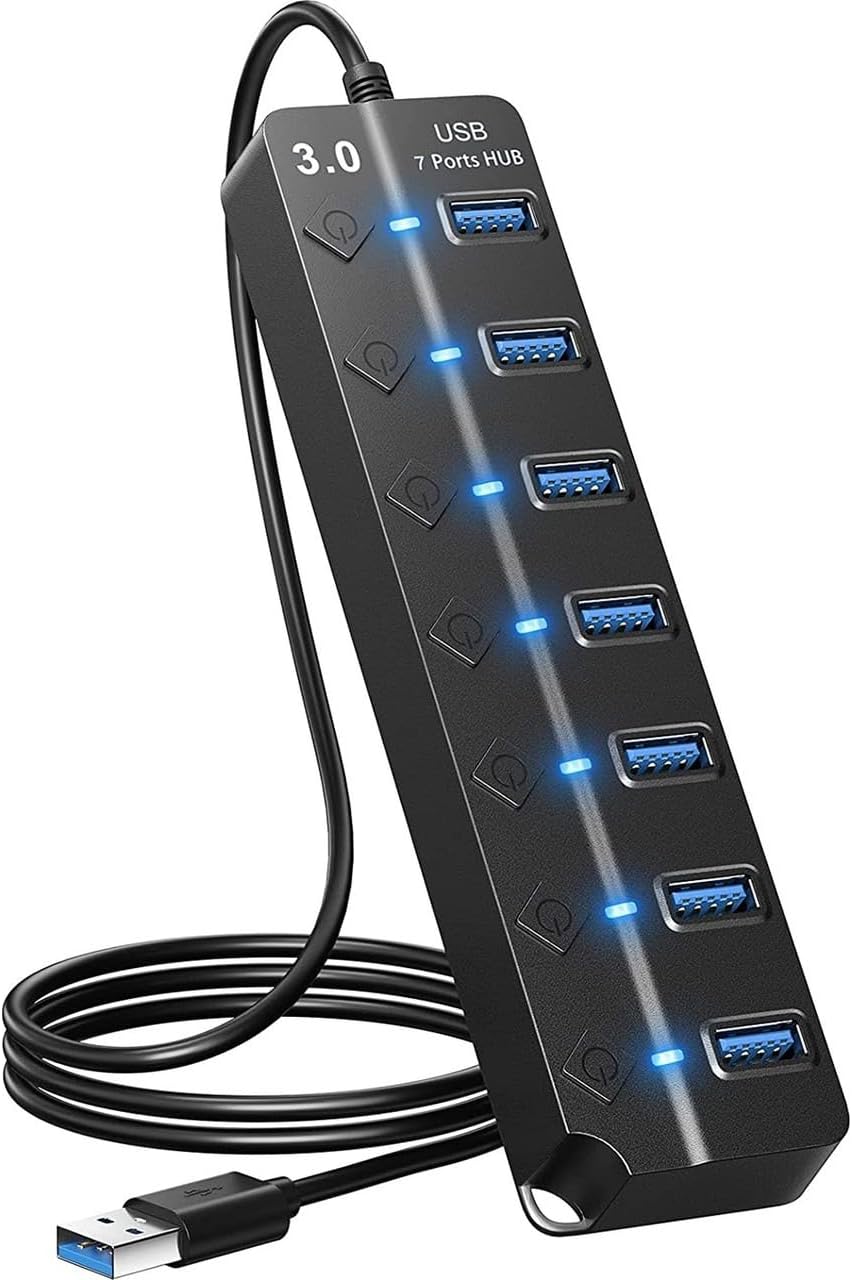Çoklu Port USB 3.0 Hub Adaptörü, Anahtarlı ve Işıklı Çoklu Bağlantı Noktası Bölücü, USB Güç Adaptörü
