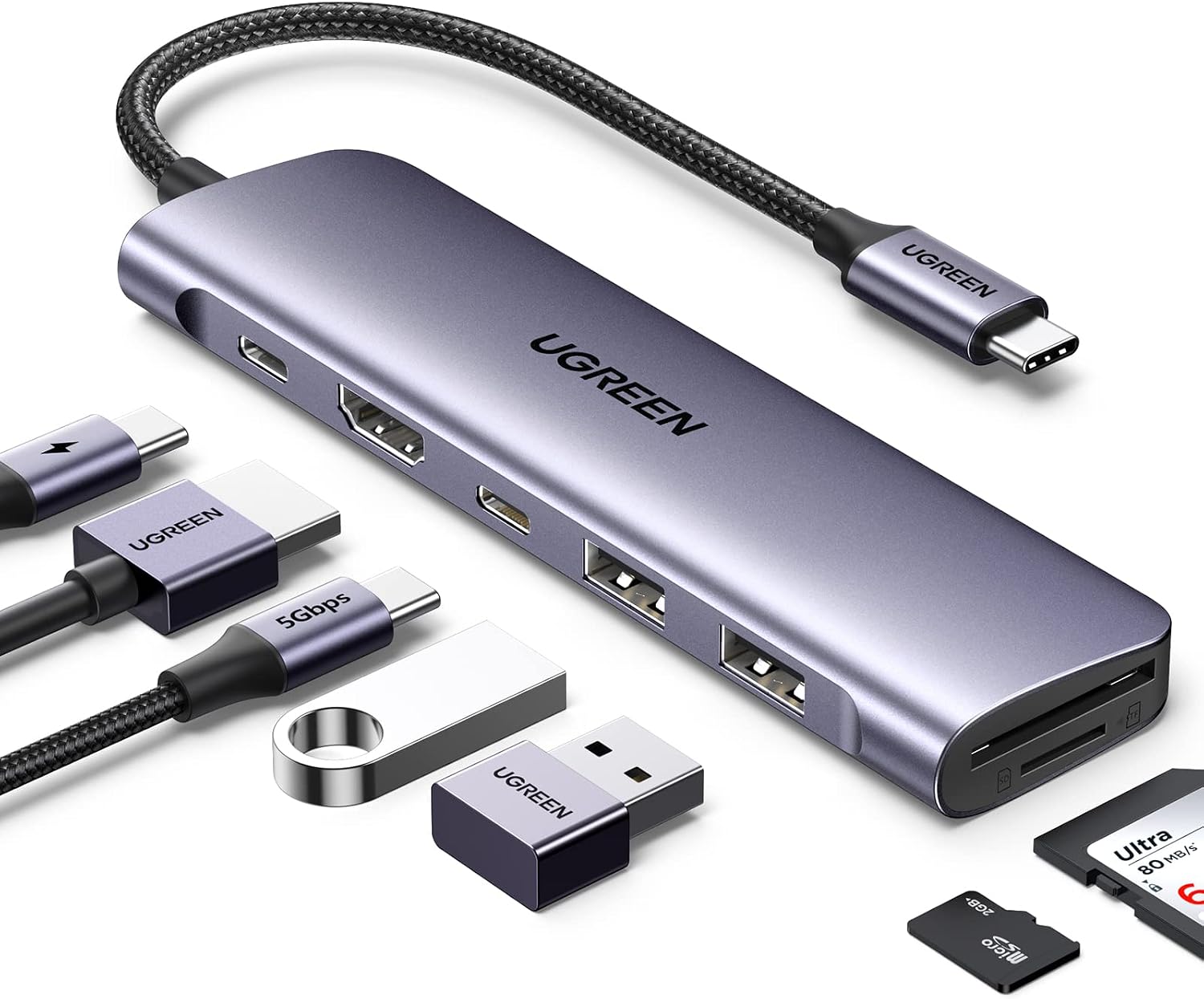 USB C to 4K HDMI 100W PD 2xUSB-A SD Micro SD Kart Okuyucu Dönüştürücü Çoklayıcı Hub