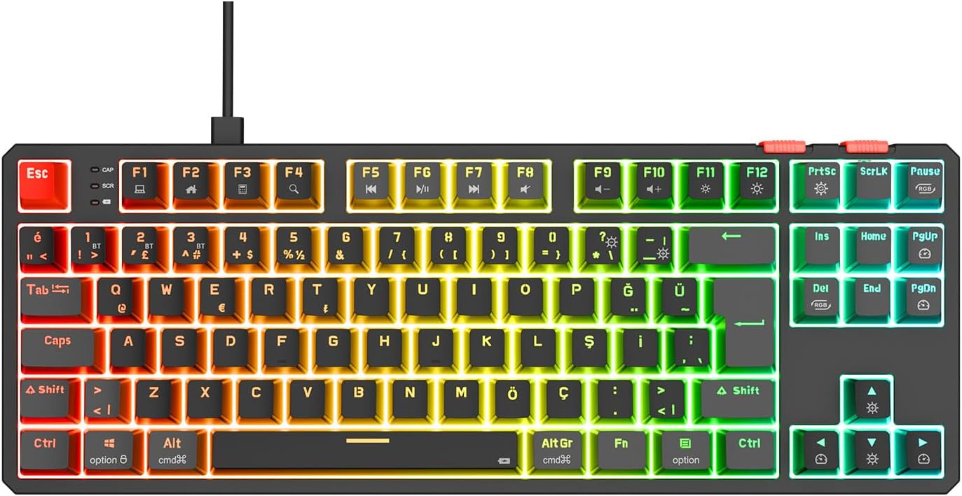 YORU TKL Siyah/Gri Type-C Bağlantılı OUTEMU Red Swich Q Mekanik Gaming Oyuncu Klavye RGB