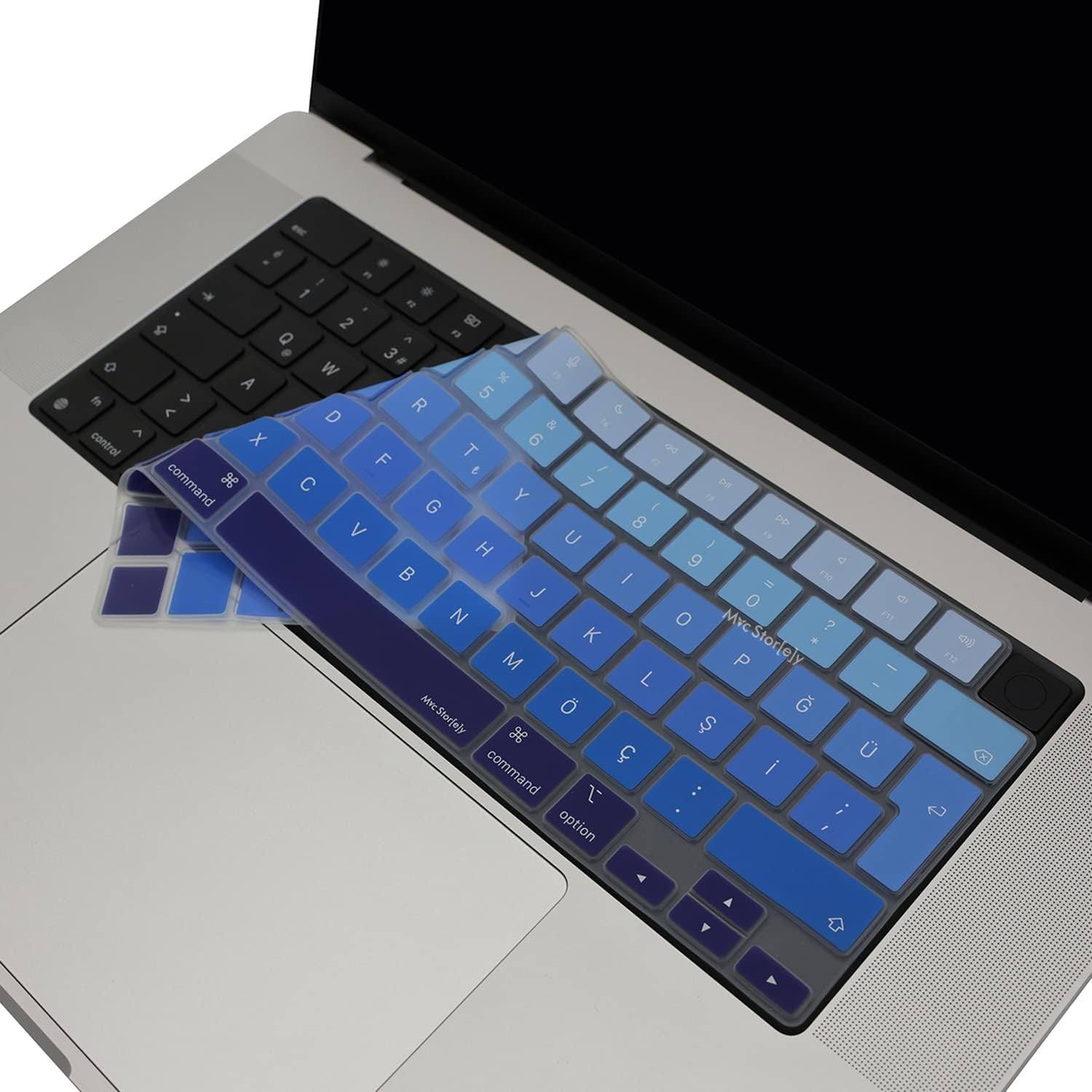 MacBook Türkçe Q Klavye Koruyucu M1-M5 | A2681 A3113 A3240 A3449 A2442 A3426 A3434 A2485 A3429 | Air 13.6-15.3 Pro 14-16 Neo 13 | Silikon Keyboard Cover Touch ID Lacivert Mavi