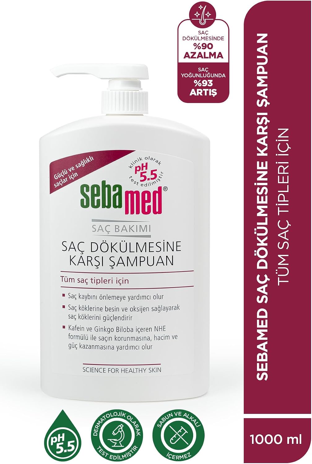 Saç Dökülmesine Karşı Güçlendirici Etkili Kafein ve Ginkgo Biloba İçerikli Şampuan 1000 ml