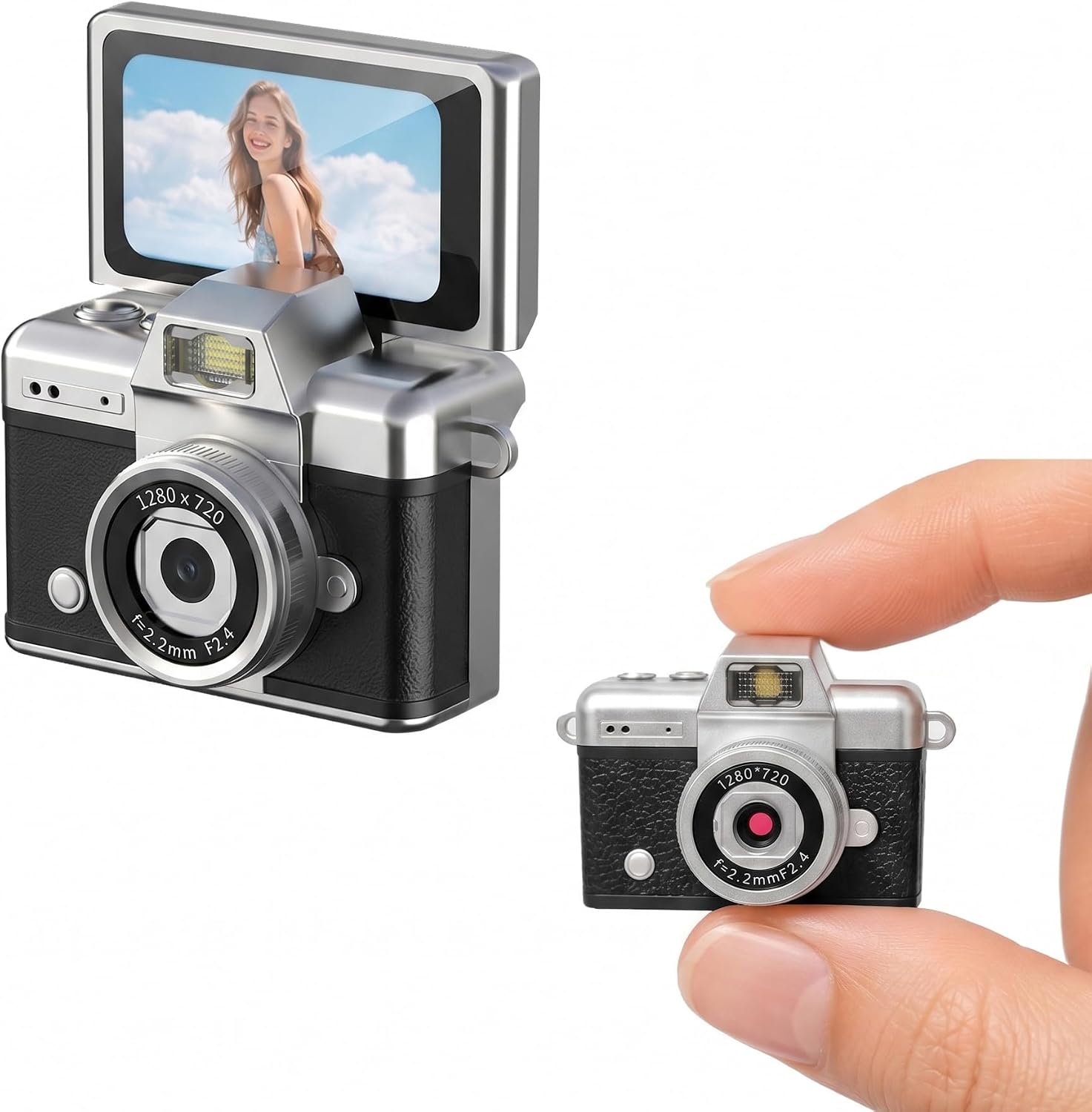 Mini Flip Dijital Kamera, 1.47 İnç Ekran, 48M Fotoğraf Çözünürlüğü, 1080P/720P Video, 128GB TF Kart Desteği, Type-C Şarj, Flaşlı, Fotoğraf ve Video Kayıt Özellikli | LK-027 Siyah