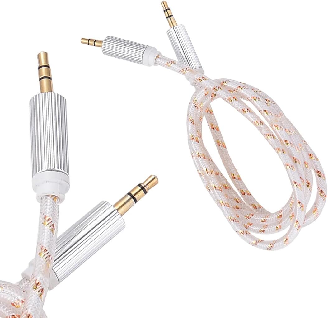 3.5mm Erkek-Erkek Stereo 1 Metre Kutulu Altın Örgülü AUX Kablo, Jack Ses Kablosu, Yüksek kaliteli ses iletimi