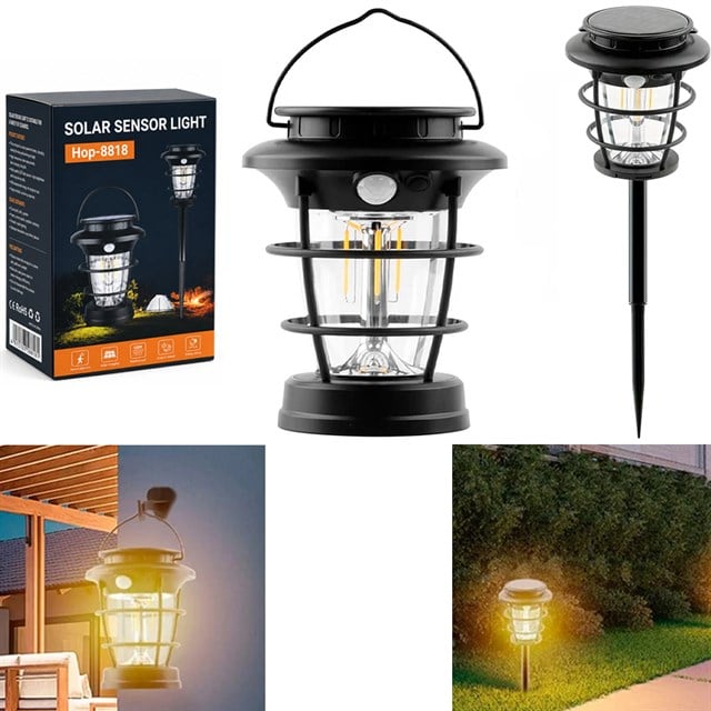 HOP-8818 Sensörlü Taşınabilir Şarjlı + Solar Panelli 4 Çalışma Modlu Beyaz-Günışığı Işık Bahçe-Kamp Lambası