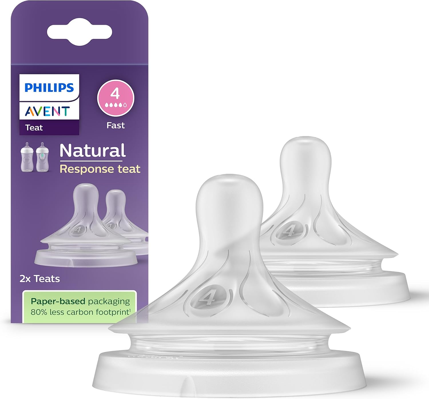 Philips Doğal Tepkili Biberon Emziği, 2’li Paket, 3 Ay+, 4 Numara, Akıtmaz Emzik, Kolik ve Gaz Önleyici, BPA İçermez, SCY964/02