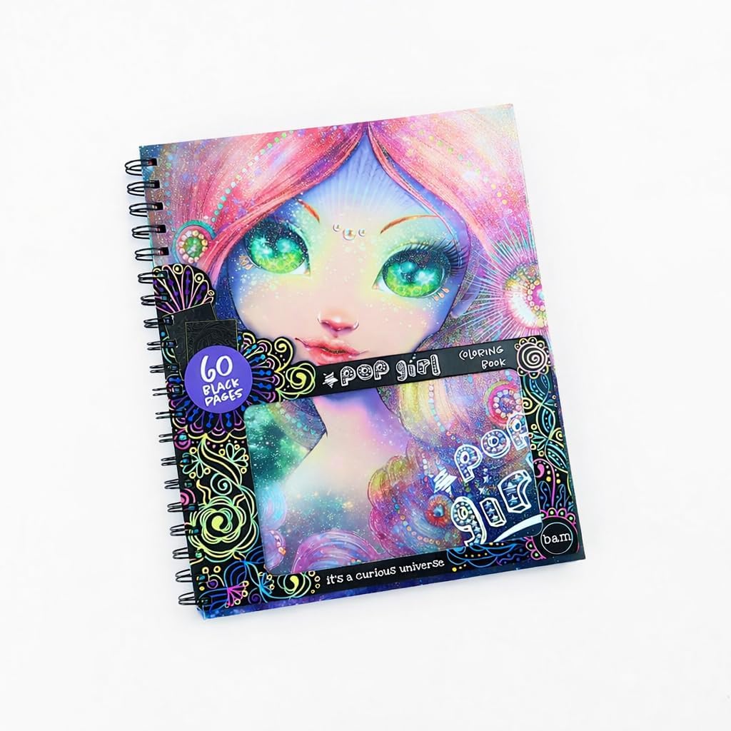 Pop Girl Siyah Sayfa Boyama Kitabı – 60 Sayfa Spiral Defter