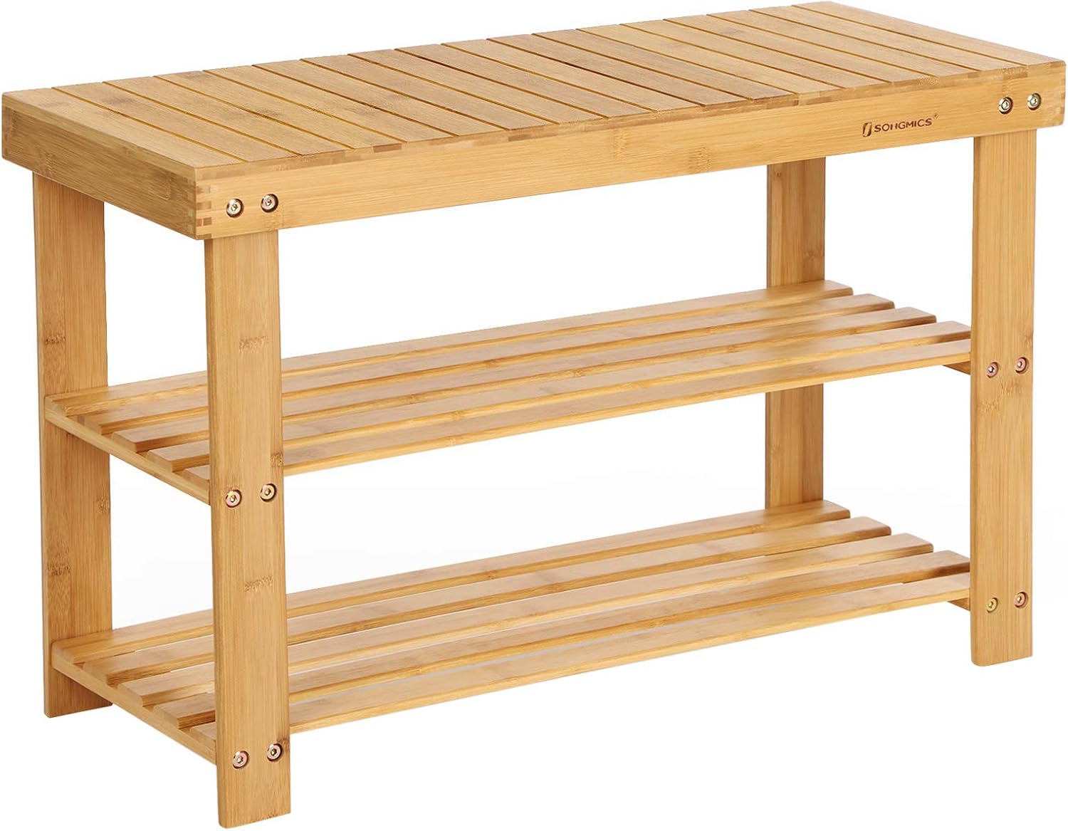 Ayakkabı Rafı, Ayakkabı Dolabı, Oturma Banklı, Bambu, 3 Raf Zeminli, 70 x 28 x 45 cm, Koridor, Banyo, Oturma Odası ve Antre İçin Ideal Lbs04N