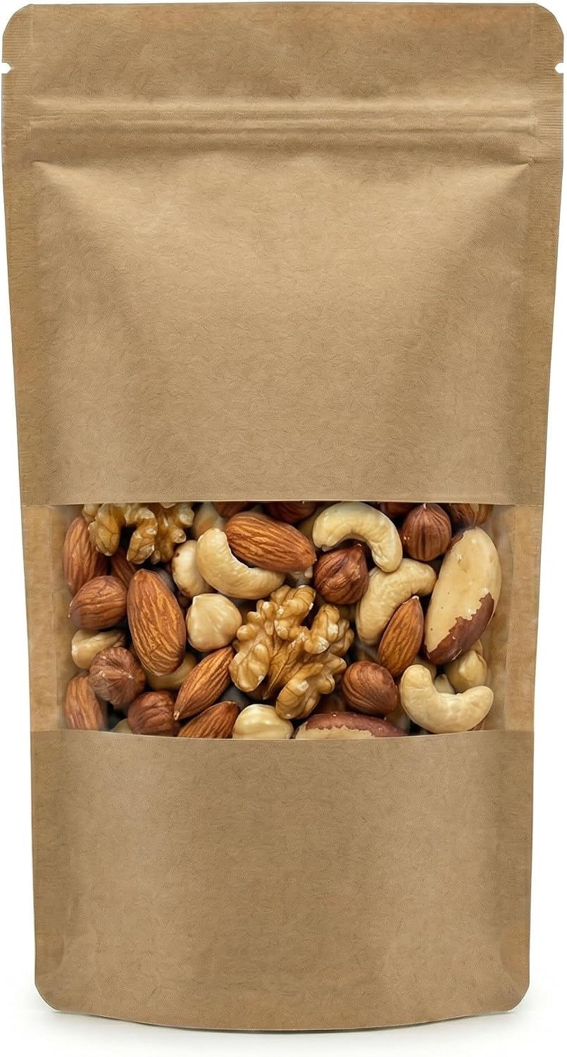 Pencereli Kraft Doypack Kilitli Poşet (13x22,5 cm) - 50 Adet - Dik Duran Kilitli Torba, Orta Boy (yaklaşık 250 gr Malzeme için)