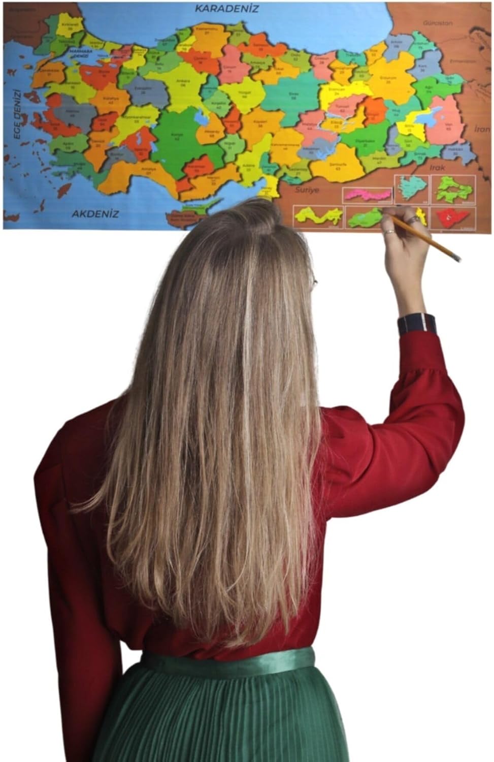 Renkli Türkiye Haritası Manyetik Yapıştırıcı Gerektirmeyen Duvar Stickerı 118 Cm * 56 Cm