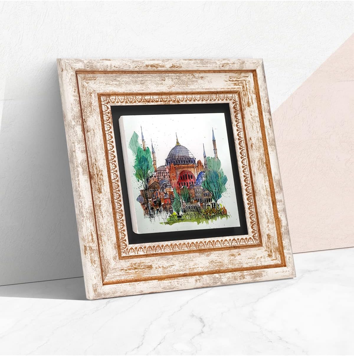 İstanbul Ayasofya Taş Duvar Tablosu - Çerçeveli Taş Tablo - Dekoratif Duvar Sanatı - Modern Ev ve Ofis Duvar Dekoru T1-90