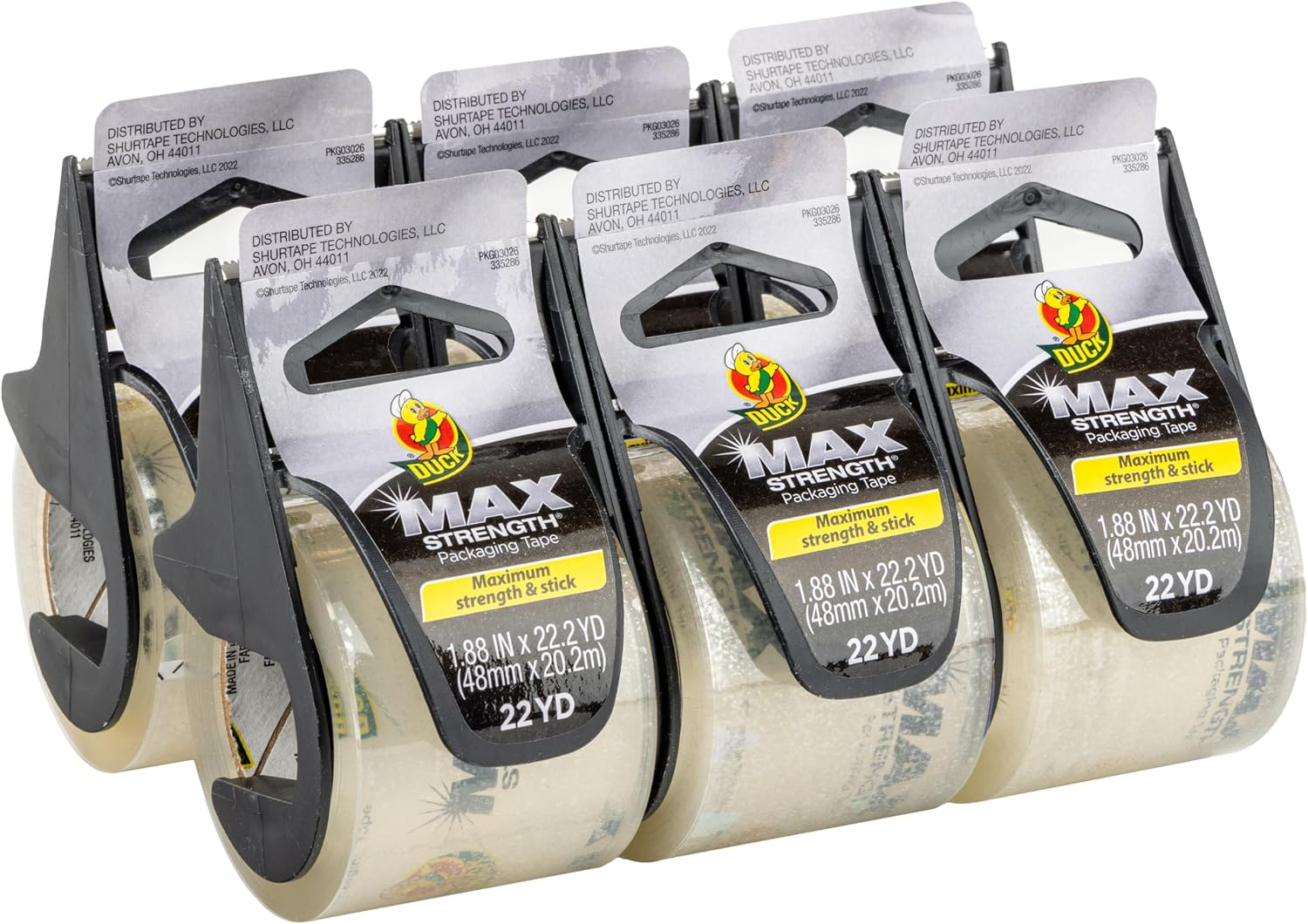 Max Strength paket bandı, dağıtıcılı, şeffaf, 6 adet, 4,8 cm x 22 m, 284983