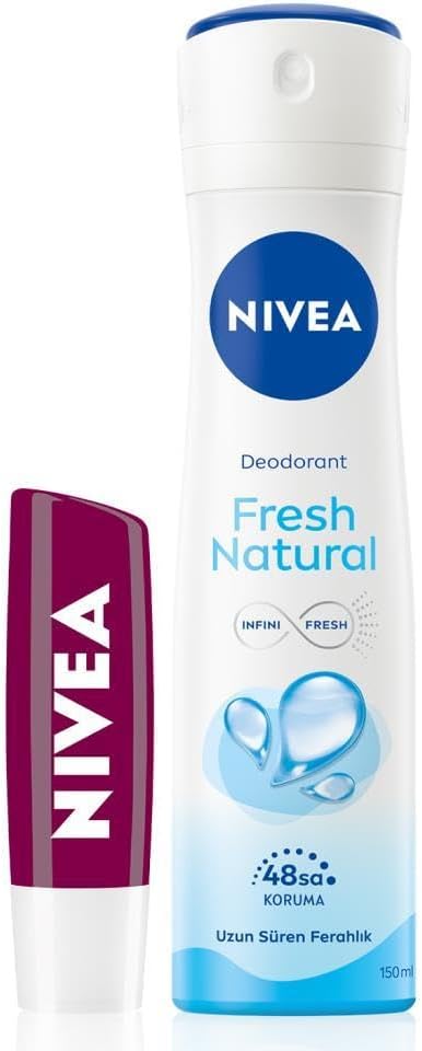 Kadın Sprey Deodorant Fresh Natural 150ml 48 Saat Koruma ve Nemlendirici Böğürtlen Dudak Bakım Kremi