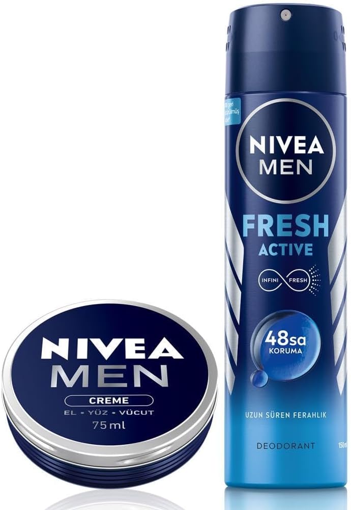 MEN Erkek Sprey Deodorant Fresh Active 150ml, 48 Saat Koruma ve Nemlendirici Erkek Bakım Kremi 75ml