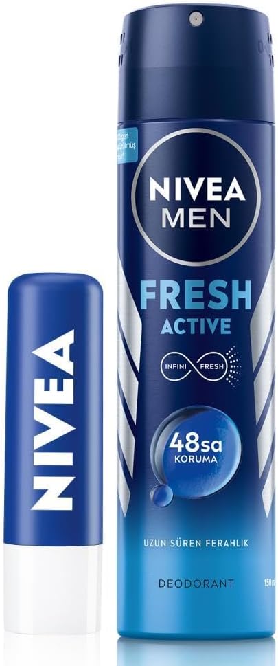 MEN Erkek Sprey Deodorant Fresh Active 150ml ve Original Care Renksiz Dudak Bakım Kremi