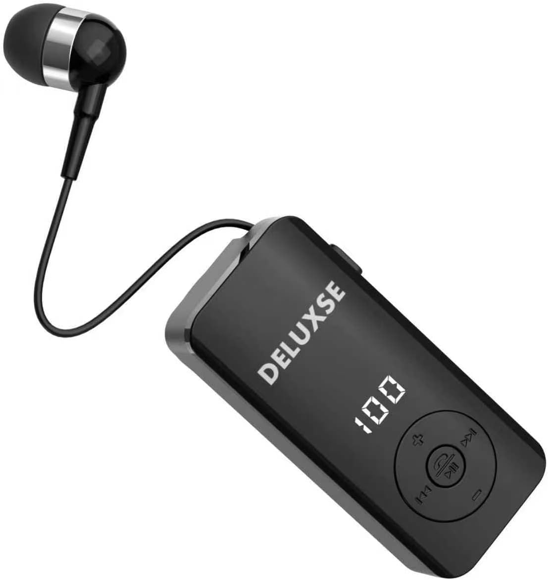 BT-14 Çekmeli Bluetooth Kulaklık LED Ekranlı Titreşimli Yakanıza Takıp Çekmeli Olarak Kullanabilirsiniz Siyah Mikfonlu Eller Serbest Arama 18 saat müzik 160 saat bekleme V5,4