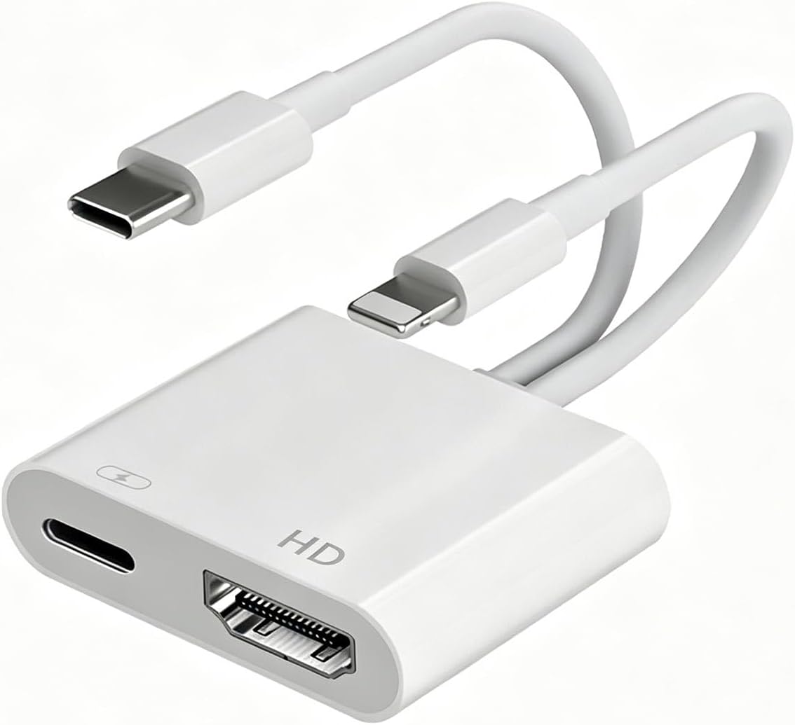 CR48 2in1 iPhone ile Uyumlu & Type-C'den HDMI'a Dijital AV Adaptörü – 4K UHD & 1080P Ses ve Görüntü Aktarıcı, PD Şarj Girişli TV, Monitör ve Projektör Dönüştürücü Hub