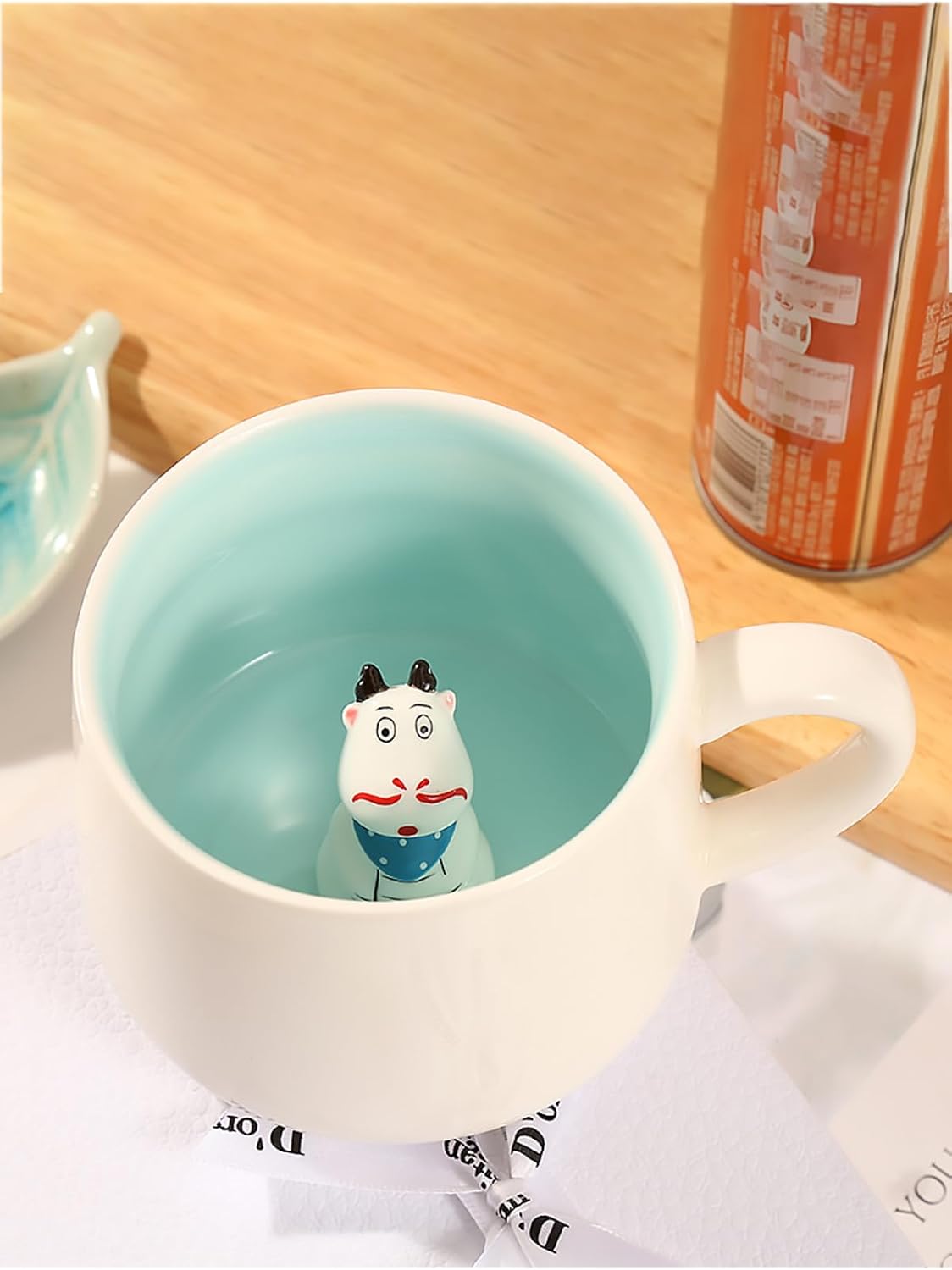 Mukko Home 3D Porselen Kupa – Sevimli Hayvan Biblolu, 350 Ml Şık Ve Eğlenceli Sürpriz Kupa,Mavi