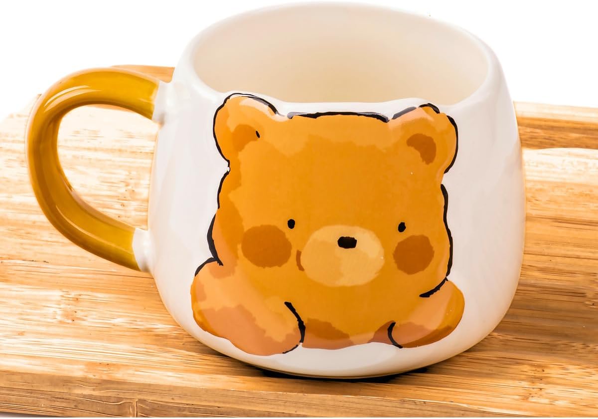 Mukko Home Sevimli Ayı Kabartmalı Porselen Kupa - 350 Ml, El Dekoru Boyama, Şık Ve Dayanıklı Kupa,Krem, MUG51K