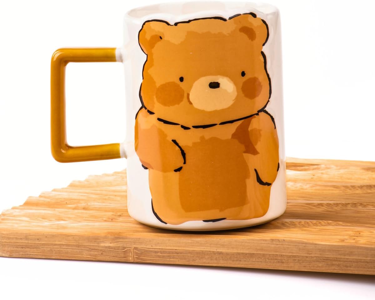 Mukko Home Sevimli Ayı Kabartmalı Porselen Kupa - 350 Ml, El Dekoru Boyama, Şık Ve Dayanıklı Kupa,Krem, MUG50K