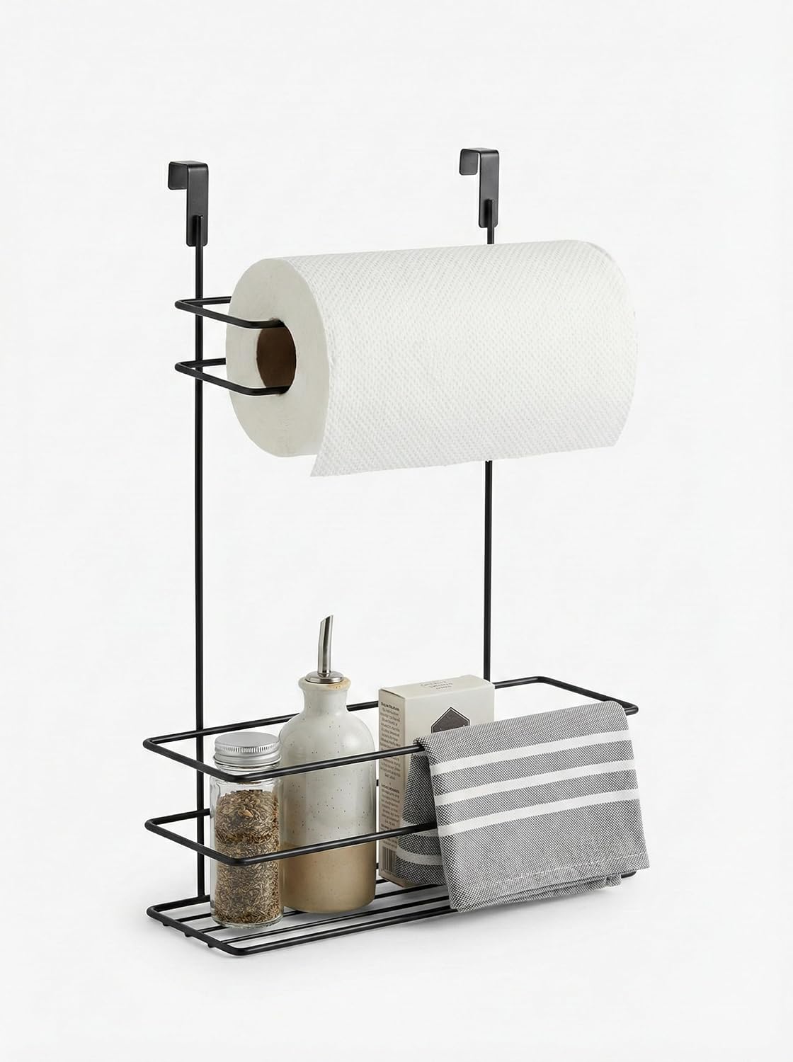Dolap İçi Asılabilir Metal Kağıt Havluluk ve Deterjan Sepeti Organizer – Dolap Kapağına Asılabilir Kağıt Havlu Askılığı, Deterjan Düzenleyici Raf, Mutfak ve Banyo Kapak İçi Metal Organizer