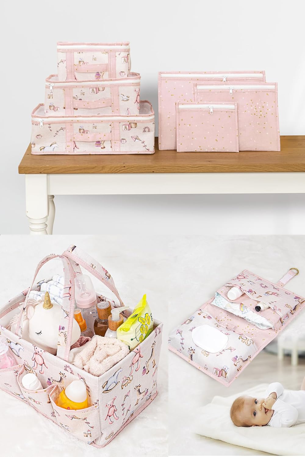 Baby Yeni Doğan Seti - Bavul Organizer, Bakım ve Alt Bakım Çantası (Pembe)