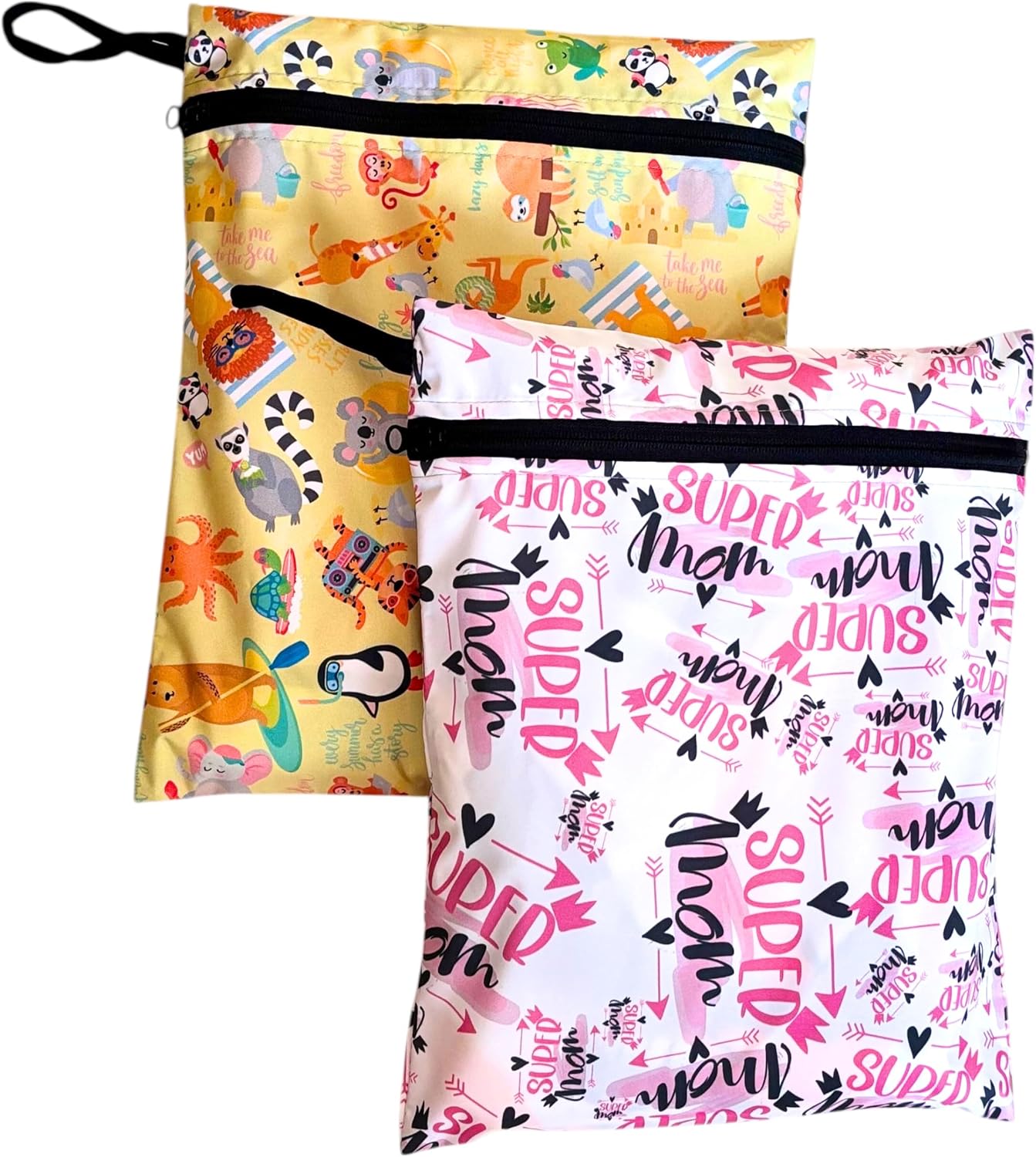 2 Adet, 37 x 30 Cm, Mom ve Summer Desen, Sıvı Geçirmeyen Çok Amaçlı Çanta, Ekonomik Set, Yıkanabilir, Fermuarlı Tote Bag