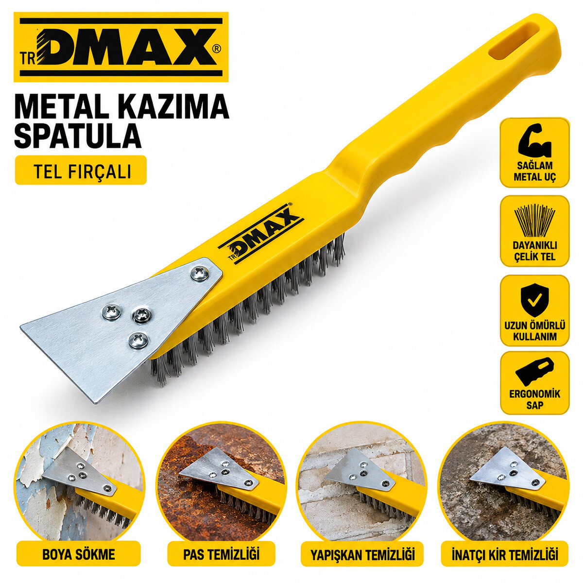 12 ADET 2IN1 ÇELİK TEL FIRÇA - METAL KAZIMA SPATULA 270MM