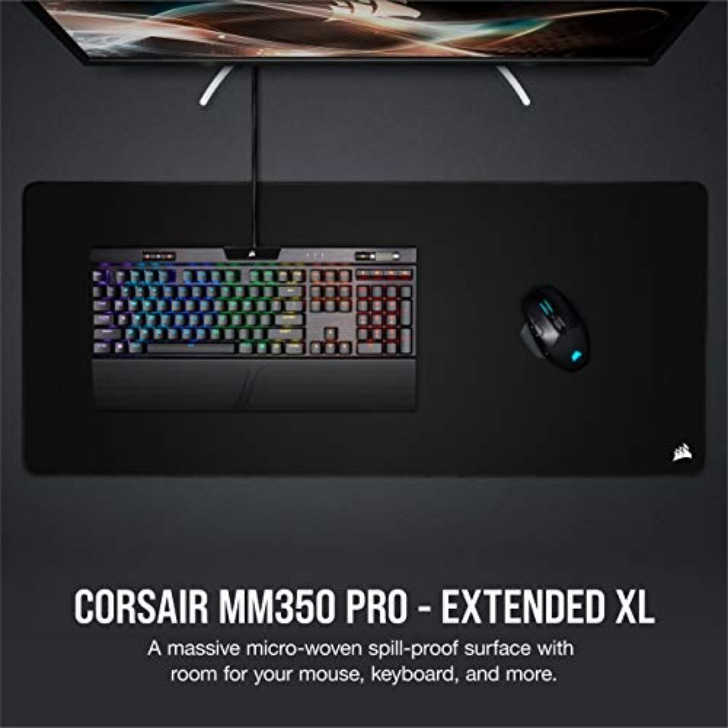 MM350 PRO Sıçrama geçirmez Premium kumaş oyun mouse pad, Alan 93 × 40 cm, Mikrofiber kumaş, 4mm Güçlü Yumuşak Kauçuk Konstrüksiyon, Kaymaz Kauçuk Taban, siyah, Genişletilmiş XL