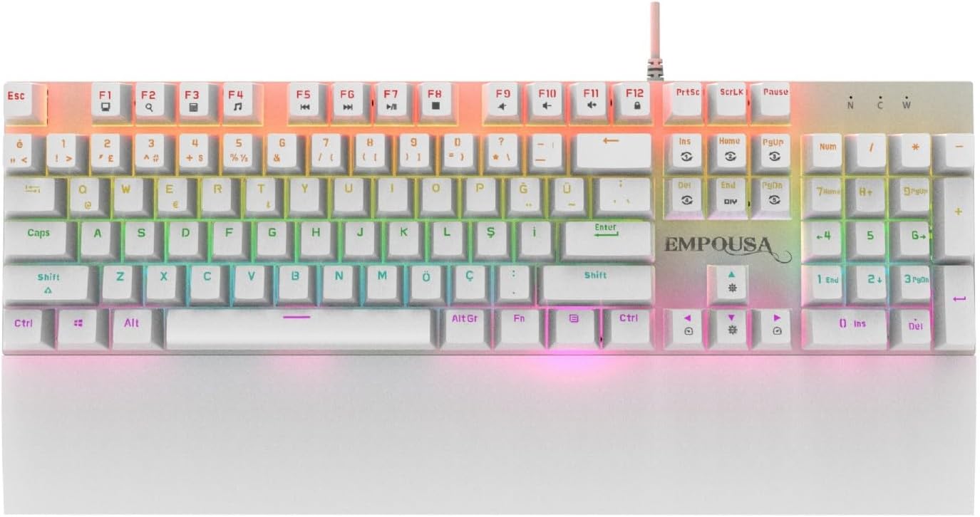 Inca IKG-456 Empousa|Blue Switch Mekanik Gaming Klavye – 104 Tuş, 19 Rainbow LED Seçeneği, Full Anti-Ghosting, Türkçe Q Klavye, Multimedya Tuşları, Mıknatıslı Bilek Desteği, 50M Tuş Ömrü