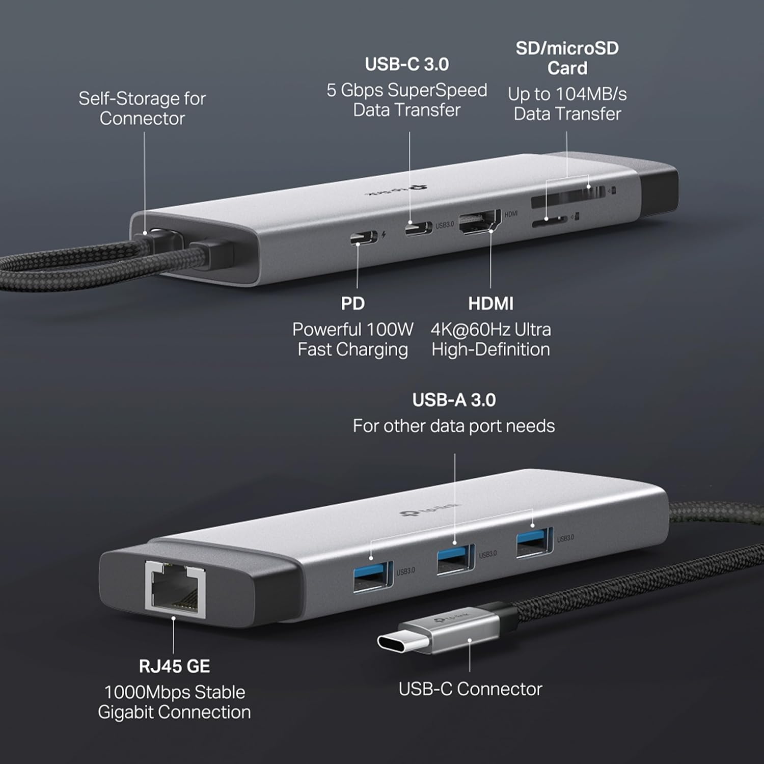 UH9120C, 4K 60Hz HDMI, Gigabit RJ45 Port, 100W Hızlı Şarj, SD ve MicroSD Kart Yuvası, 5Gbps Data Transfer Hızı, 9'u Bir Arada USB-C Hub