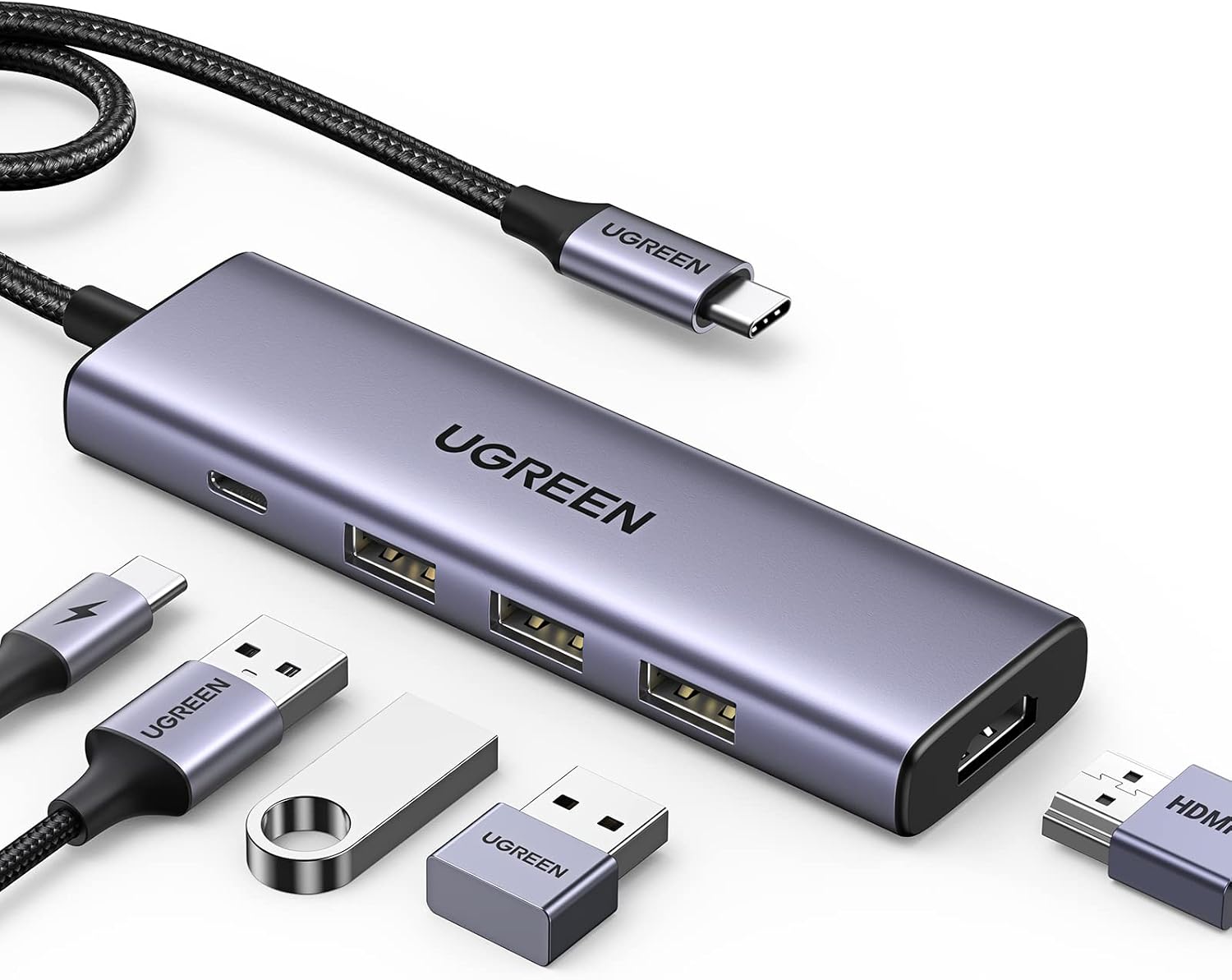 5 IN 1 USB C Hub, 4K HDMI, PD100W, 3USB A 5Gbps, iPad Pro/Air, Surface Pro/Air, MacBook Pro/Air, Galaxy Tab/S23/S22, vb. ile uyumludur.