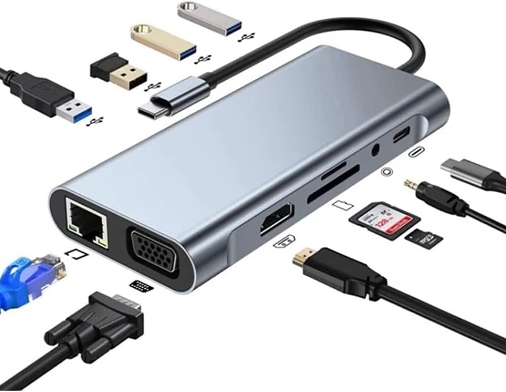 STORE TYPE C Hub 11 in 1 USB C Docking Station 4K HDMI,VGA,Type C PD,USB3.0,RJ45 Ethernet,SD/TF AUX Pc Uyumlu Adaptör Çoklayıcı Çevirici Dönüştürücü