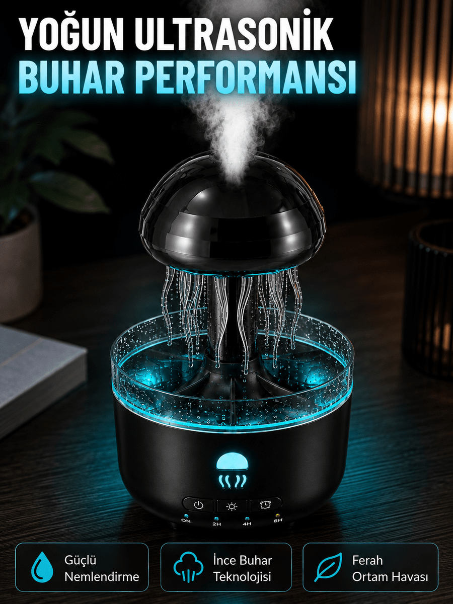 Ultrasonik Denizanası Hava Nemlendirici Sessiz Çalışan RGB Ortam Işıklı Aromaterapi Difüzörü