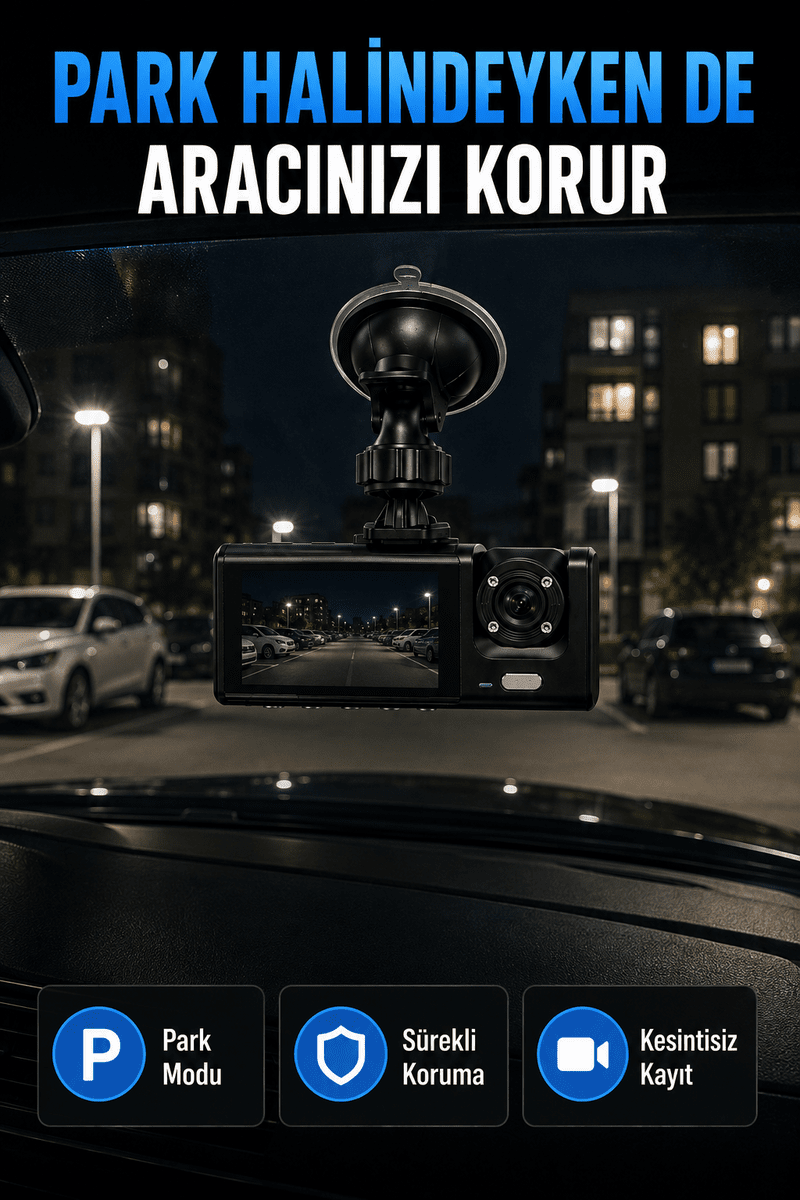 1080P Full HD Araç İçi Kamera WiFi Bağlantılı Çift Kameralı Geniş Açılı Araç Kayıt Kamerası