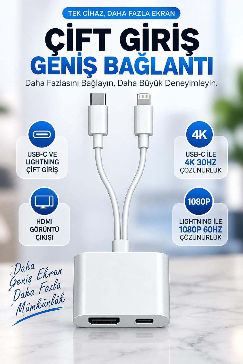 Lightning + USB-C HDMI Digital AV Görüntü Adaptör 4K 1080P ZR1372