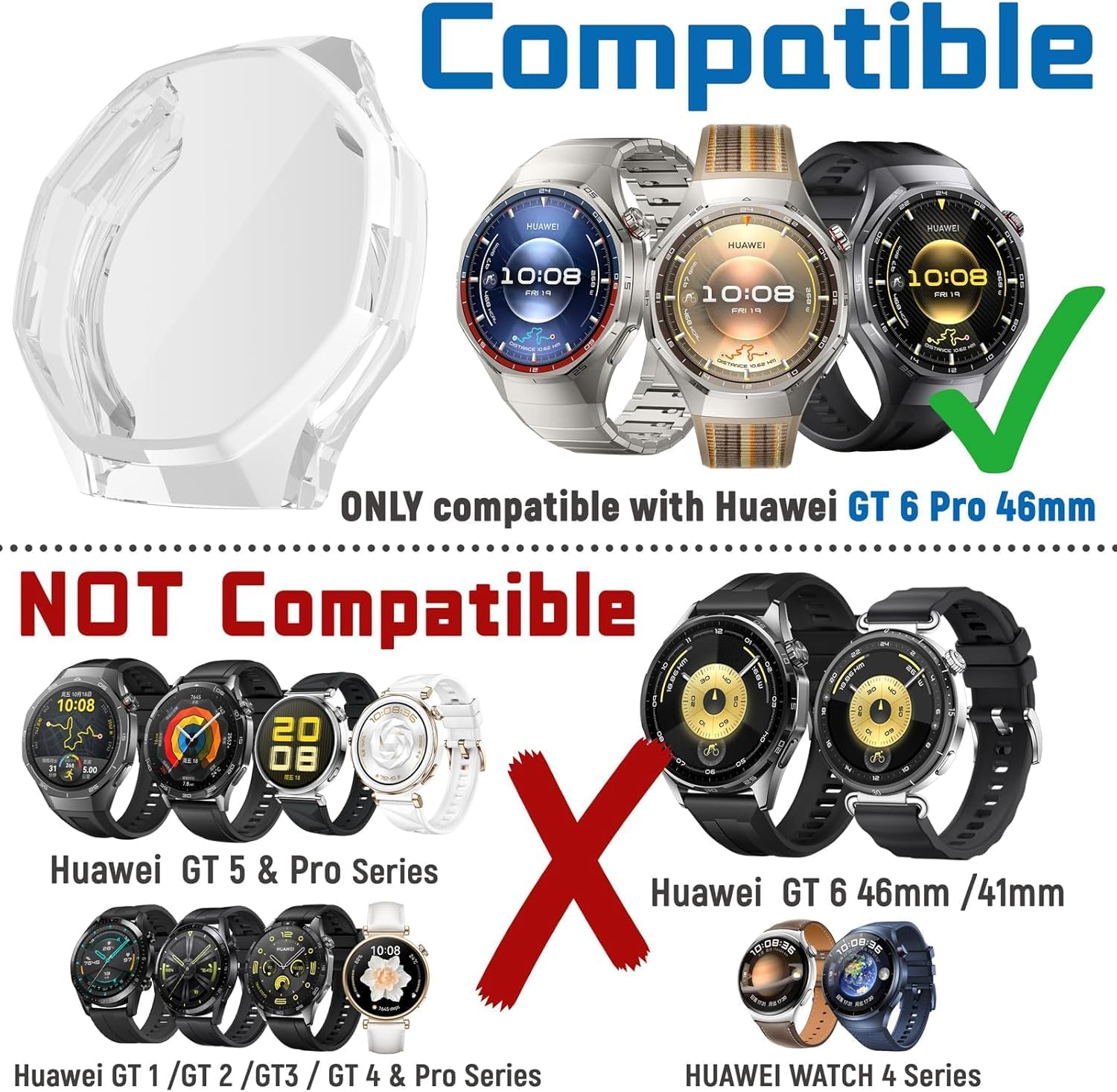 [Soft-Case] Huawei Watch GT6 Pro 46mm için 360° Kasa Koruyucu Yumuşak TPU Kılıf Dokunmatik ve Netliği Etkilemeyen Darbelere Karşı Huawei Watch GT6 Pro 46mm Ekran Koruyuculu Kılıf (Şeffaf)