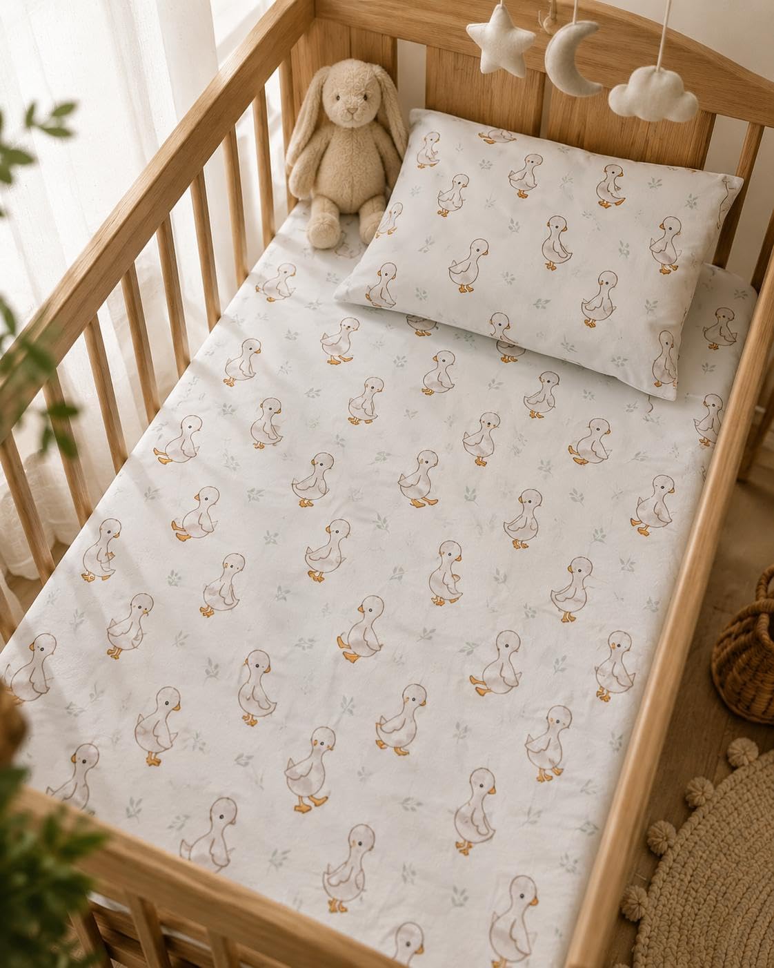Minora%100 Pamuk Lastikli Bebek Çarşafı ve Yastık Kılıfı Seti 70x120 (pembe krem)