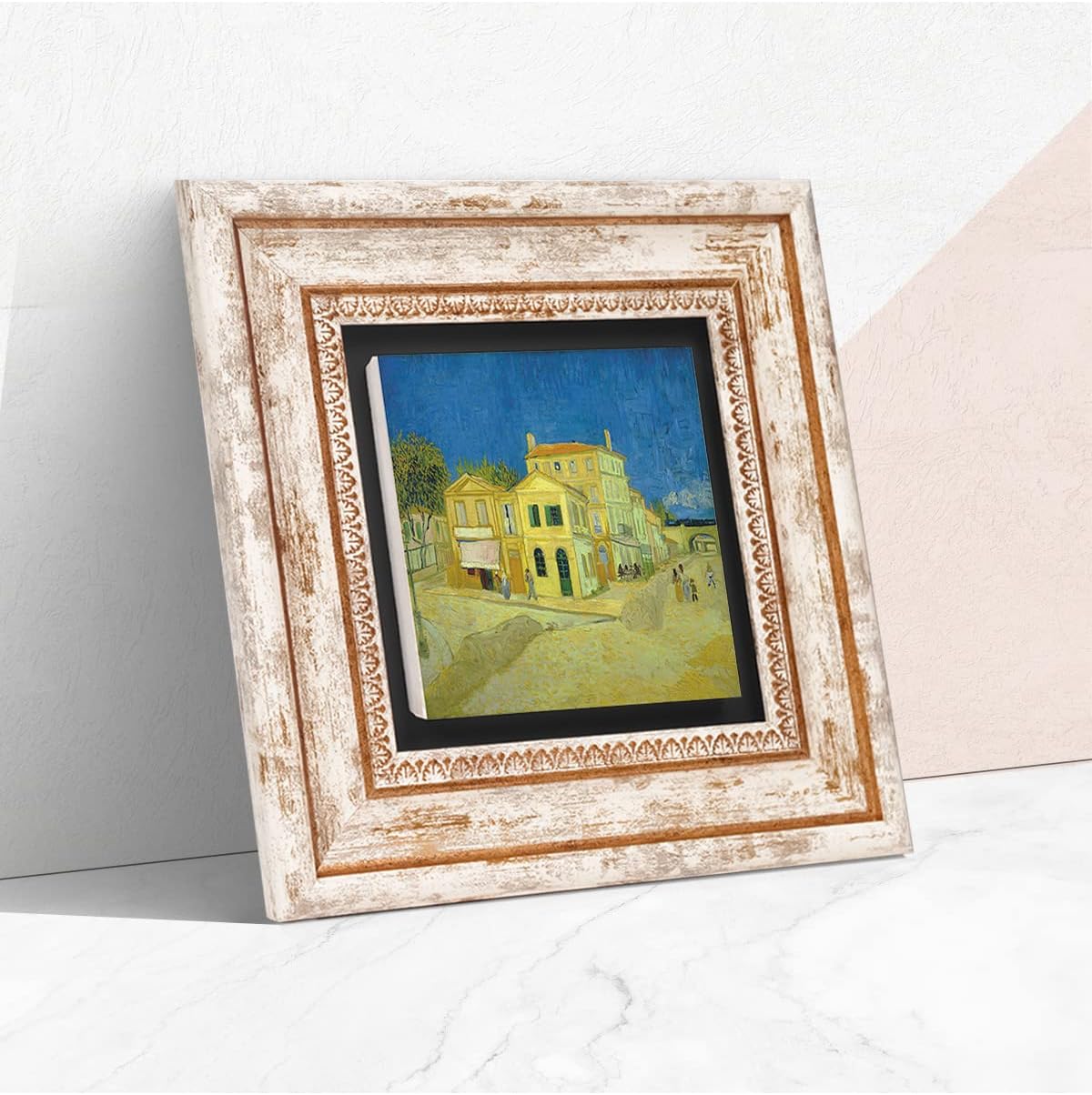 Van Gogh Sarı Ev Taş Duvar Tablosu - Çerçeveli Taş Tablo - Dekoratif Duvar Sanatı - Modern Ev ve Ofis Duvar Dekoru T1-295