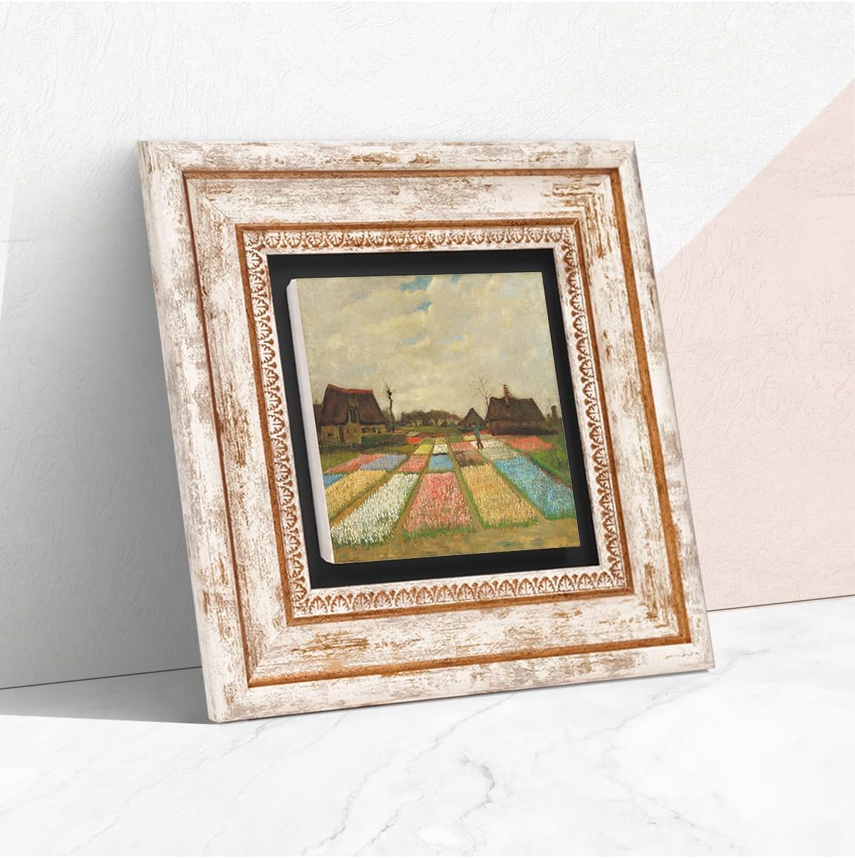 Van Gogh Hollanda'da Lale Tarlaları Taş Duvar Tablosu - Çerçeveli Taş Tablo - Dekoratif Duvar Sanatı - Modern Ev ve Ofis Duvar Dekoru T1-282