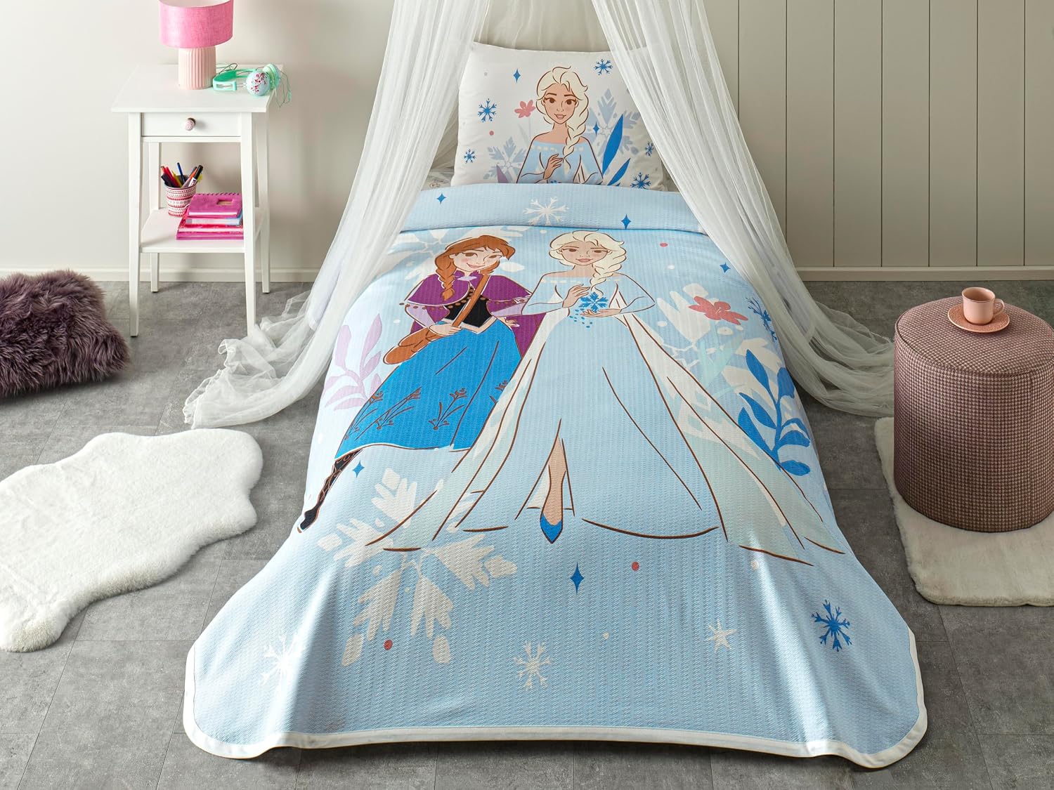 Disney Frozen Family Standart Pamuk Nevresim Takımı, Mavi, Tek Kişilik