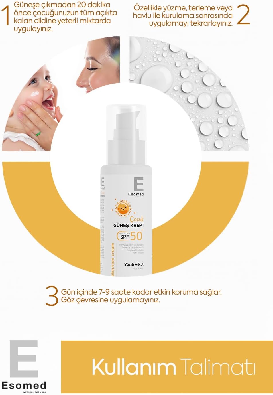 Çocuk Güneş Kremi SPF 50+ Hassas Ciltler İçin Suya Dayanıklı Yüksek Koruma